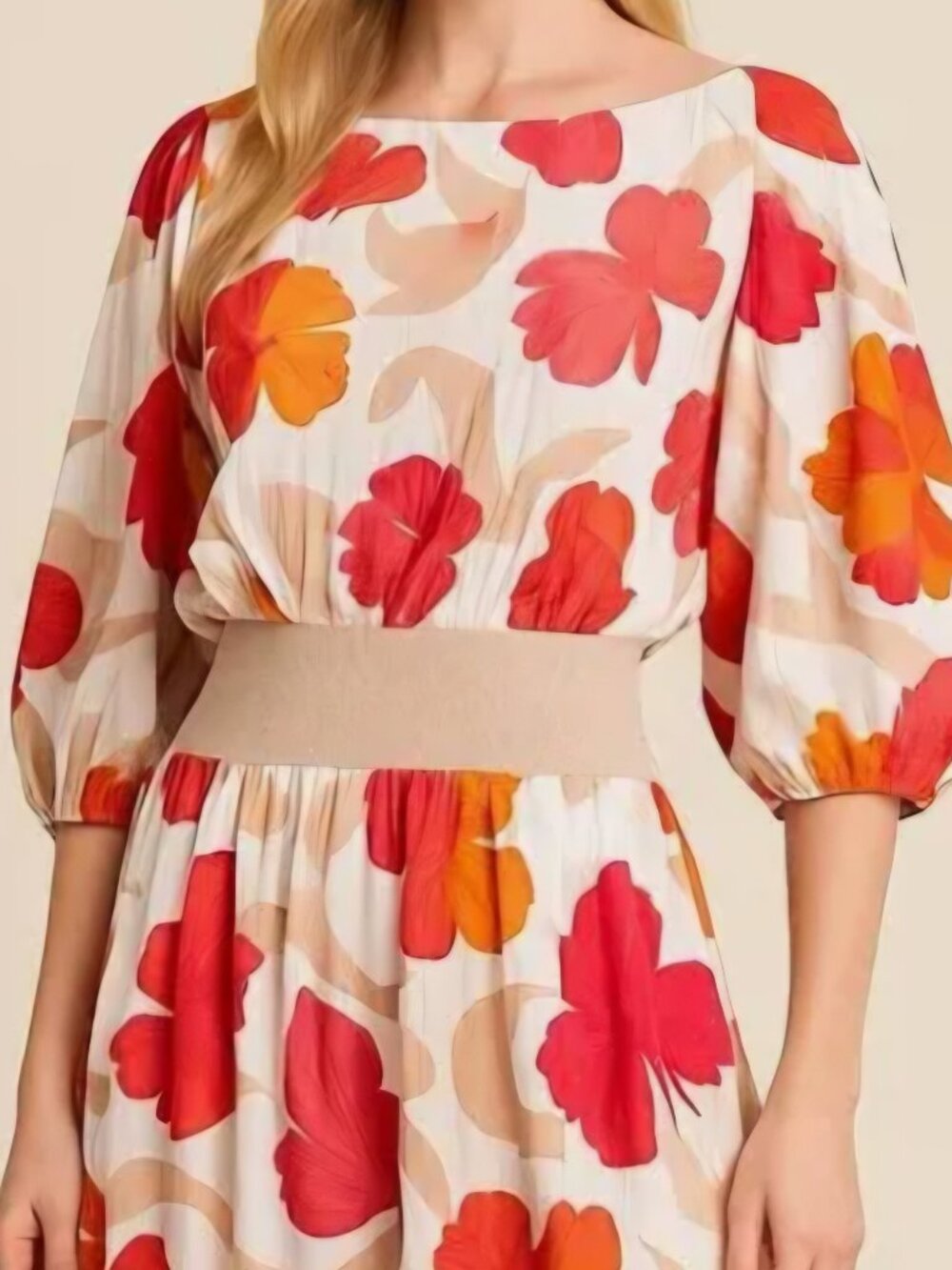 Maeve Anthropologie boho vibrant floral Event puff sleeve waisted Beachy dress L - Picture 4 of 8